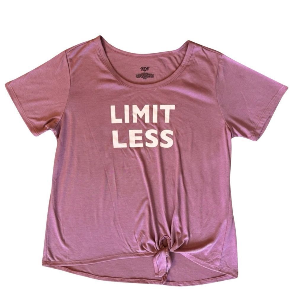 Women's Limit Less Short Sleeve Tie Front Letter Graphic Tee Size M NWT